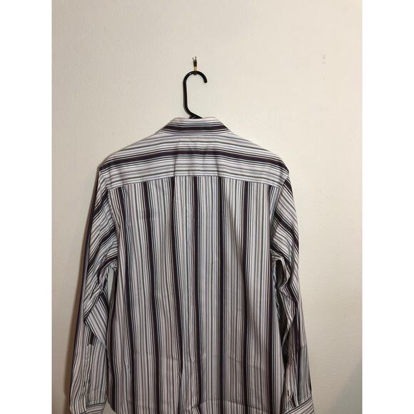 Bugatchi Shirt Mens Sz Medium Purple Striped Flip Cuff Long Sleeve Button Up - Picture 4 of 8